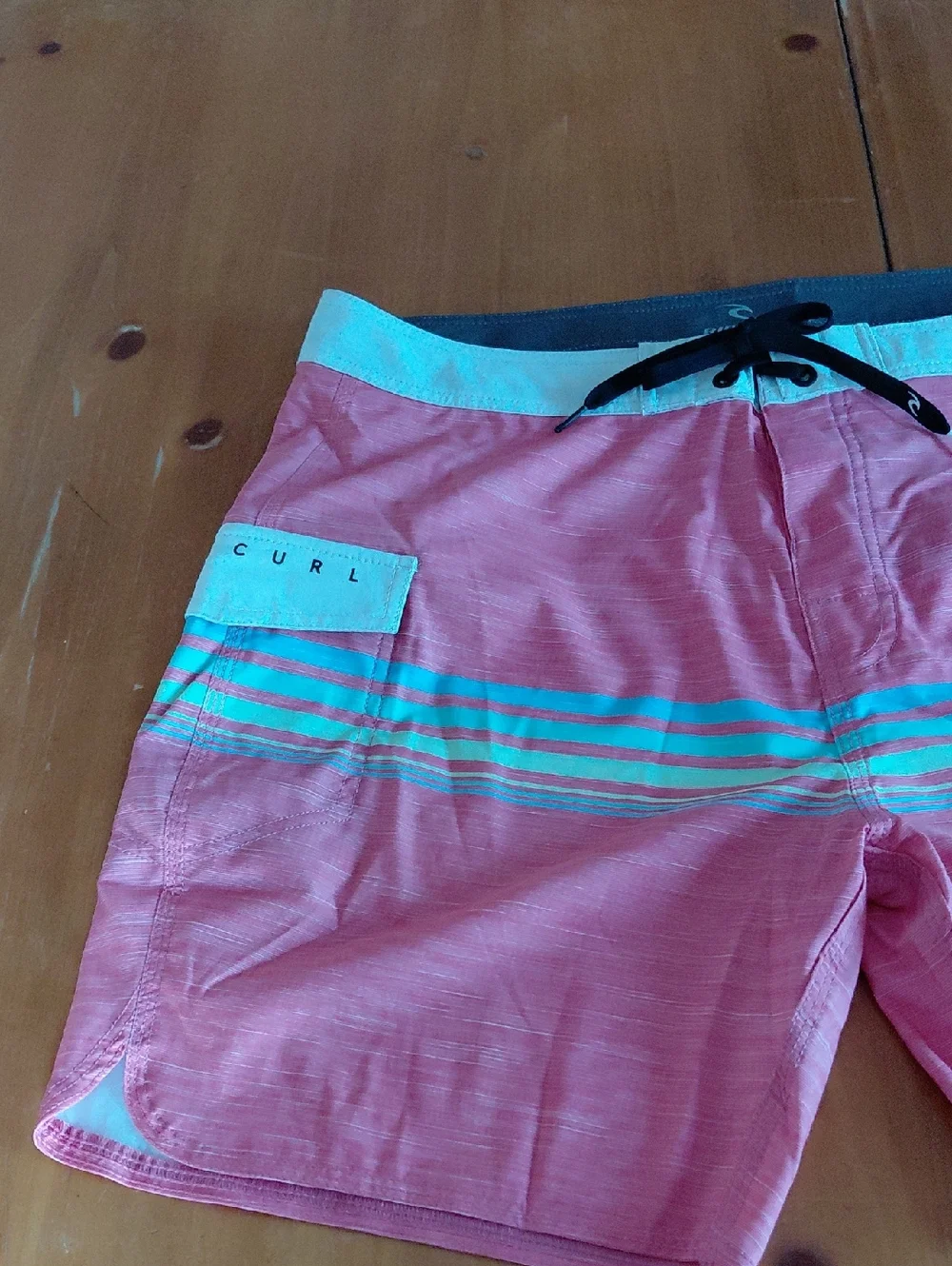 Rip Curl Pink Board Shorts with Teal Striping Mens 36